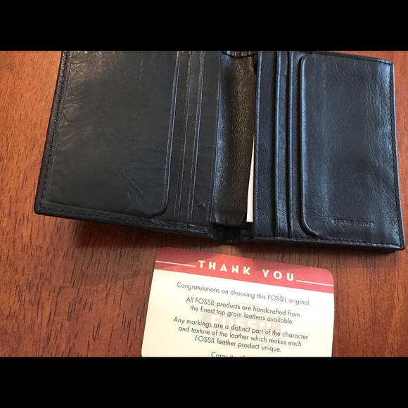 New FOSSIL Wallet Front Pocket Billfold Black Leather card slim small travel - Picture 6 of 8